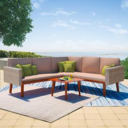 Salon de jardin 4 pcs avec coussins Résine tressée Gris alsavelo