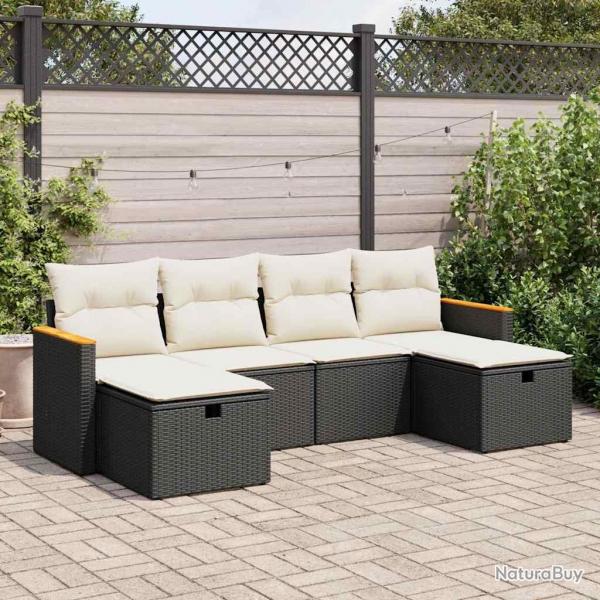 Salon de jardin 6 pcs avec coussins noir rsine tresse alsavelo