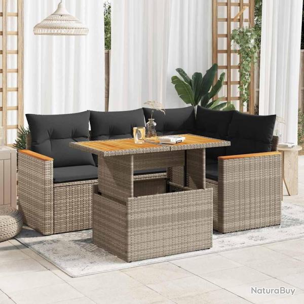 Salon de jardin 5 pcs avec coussins gris rsine tresse acacia alsavelo