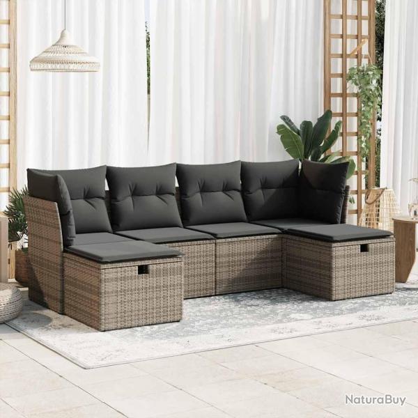 Salon de jardin 6 pcs avec coussins gris rsine tresse alsavelo