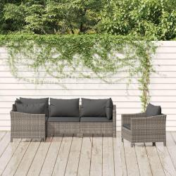 Salon de jardin 5 pcs avec coussins Gris Résine tressée alsavelo