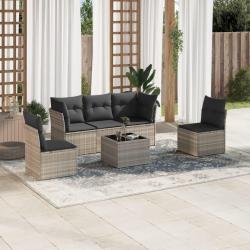 Salon de jardin 6 pcs avec coussins gris clair résine tressée alsavelo