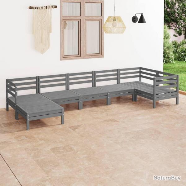 Salon de jardin 7 pcs Bois de pin massif Gris alsavelo