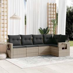 Salon de jardin 5 pcs avec coussins gris clair résine tressée alsavelo