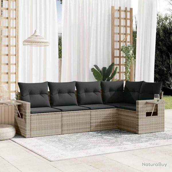 Salon de jardin 5 pcs avec coussins gris clair rsine tresse alsavelo