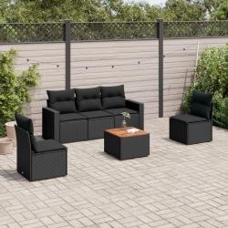 Salon de jardin 6 pcs avec coussins noir résine tressée alsavelo