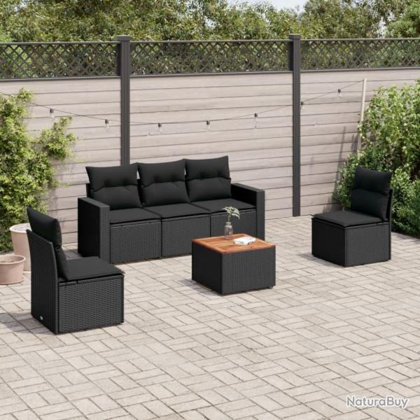 Salon de jardin 6 pcs avec coussins noir rsine tresse alsavelo