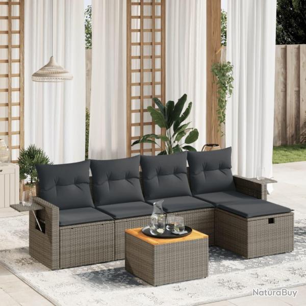 Salon de jardin 6 pcs avec coussins gris rsine tresse alsavelo