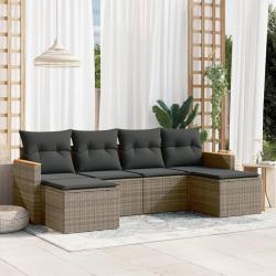 Salon de jardin 6 pcs avec coussins gris résine tressée alsavelo