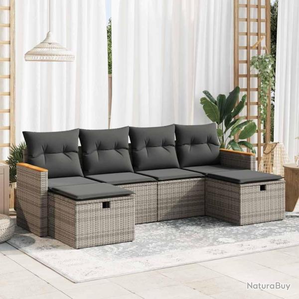 Salon de jardin 6 pcs avec coussins gris rsine tresse alsavelo