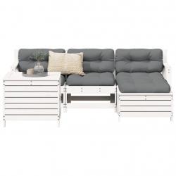 Salon de jardin 5 pcs blanc bois massif de pin alsavelo