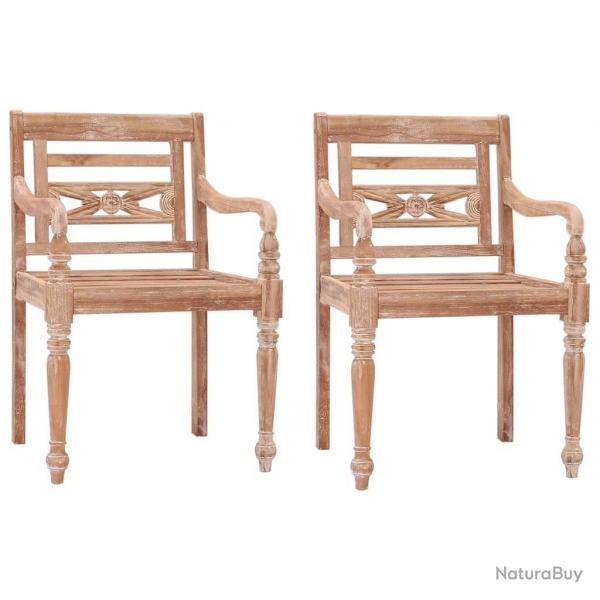 Chaises Batavia lot de 2 Blanchies Bois de teck solide alsavelo