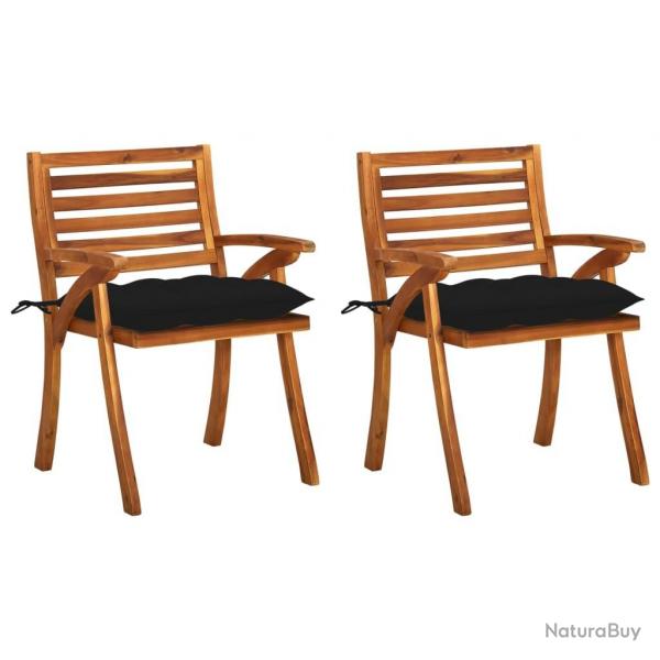 Chaises  manger de jardin avec coussins lot de 2 Acacia massif alsavelo