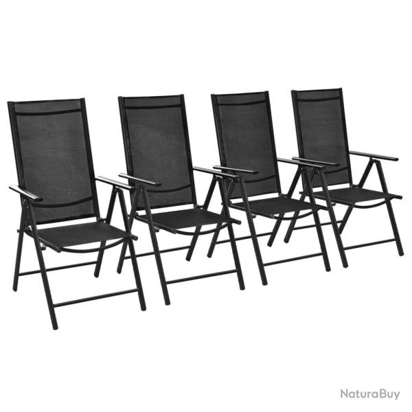 Chaises pliables de jardin lot de 4 Aluminium et textilne Noir alsavelo