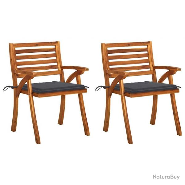 Chaises  manger de jardin avec coussins lot de 2 Acacia massif alsavelo