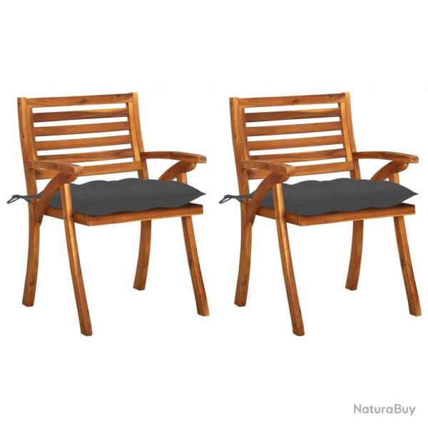 Chaises  manger de jardin avec coussins lot de 2 Acacia massif alsavelo