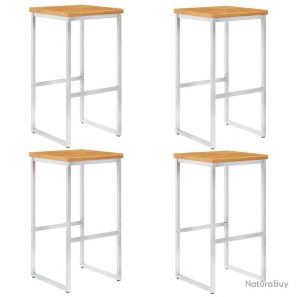 Chaises de bar lot de 4 bois d'acacia solide/acier inoxydable alsavelo