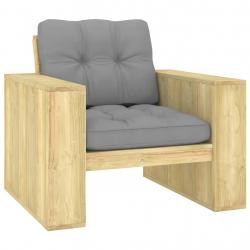 Chaise de jardin avec coussins gris Bois de pin imprégné alsavelo