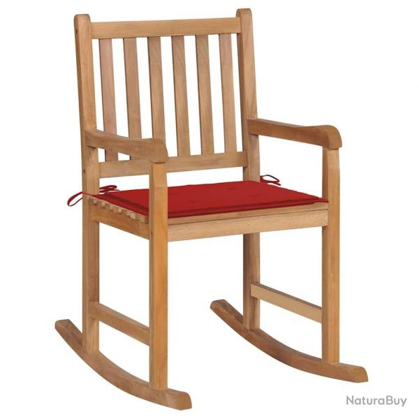 Chaise  bascule avec coussin rouge Bois de teck solide alsavelo