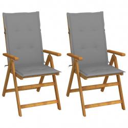 Chaises inclinables de jardin lot de 2 et coussins Bois acacia alsavelo