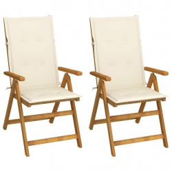 Chaises inclinables de jardin lot de 2 et coussins Bois acacia alsavelo