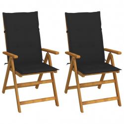 Chaises inclinables de jardin lot de 2 et coussins Bois acacia alsavelo