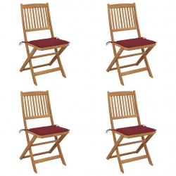 Chaises pliables de jardin lot de 4 avec coussins Bois d'acacia alsavelo