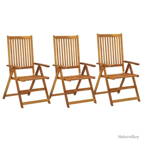 Chaises inclinables de jardin lot de 3 Bois solide d'acacia alsavelo