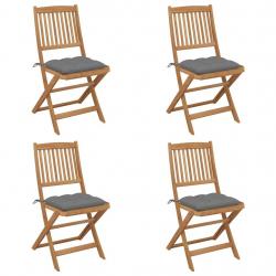 Chaises pliables de jardin lot de 4 avec coussins Bois d'acacia alsavelo