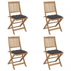 Chaises pliables de jardin lot de 4 avec coussins Bois d'acacia alsavelo