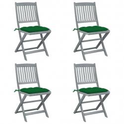 Chaises pliables d'extérieur lot de 4 et coussins Bois d'acacia alsavelo
