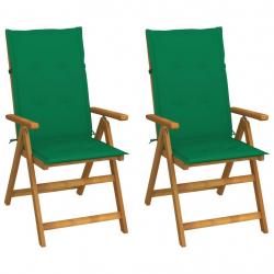 Chaises inclinables de jardin lot de 2 et coussins Bois acacia alsavelo