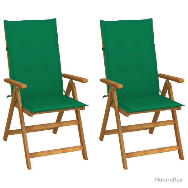Chaises inclinables de jardin lot de 2 et coussins Bois acacia alsavelo