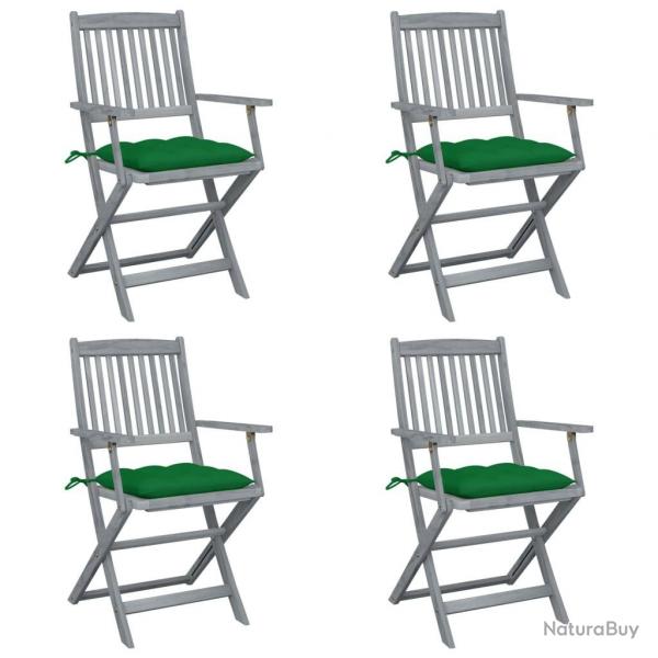 Chaises pliables d'extrieur lot de 4 et coussins Bois d'acacia alsavelo