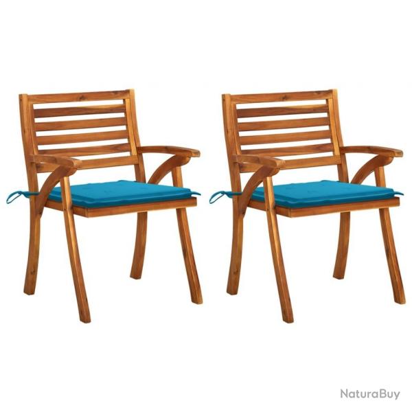 Chaises  manger de jardin avec coussins lot de 2 Acacia massif alsavelo