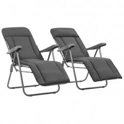 Chaises pliables de jardin avec coussins lot de 2 Gris alsavelo