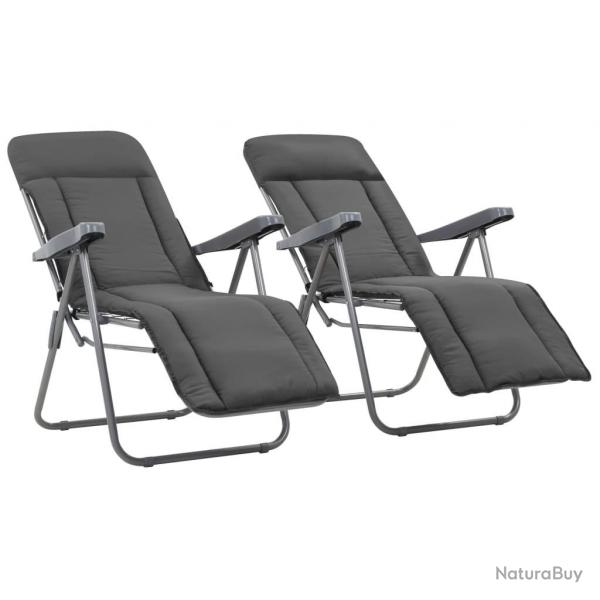 Chaises pliables de jardin avec coussins lot de 2 Gris alsavelo