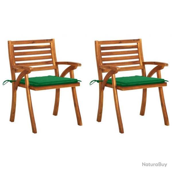 Chaises  manger de jardin avec coussins lot de 2 Acacia massif alsavelo