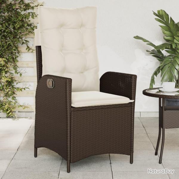 Chaise inclinable de jardin avec coussins marron rsine tresse alsavelo