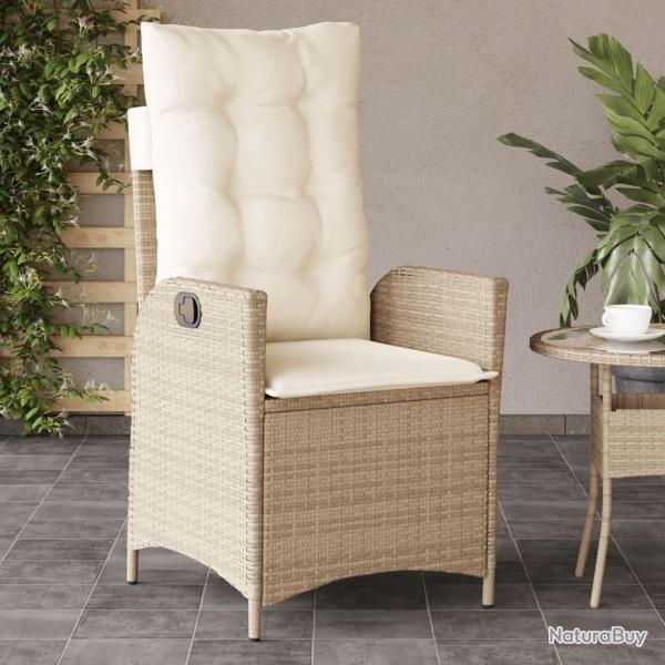 Chaise inclinable de jardin avec coussins beige rsine tresse alsavelo
