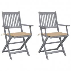 Chaises pliables d'extérieur lot de 2 et coussins Bois d'acacia alsavelo