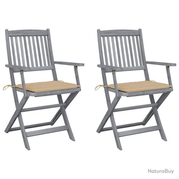 Chaises pliables d'extrieur lot de 2 et coussins Bois d'acacia alsavelo