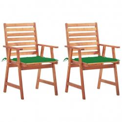 Chaises à manger d'extérieur lot de 2 et coussins Acacia massif alsavelo