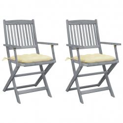 Chaises pliables d'extérieur lot de 2 et coussins Bois d'acacia alsavelo