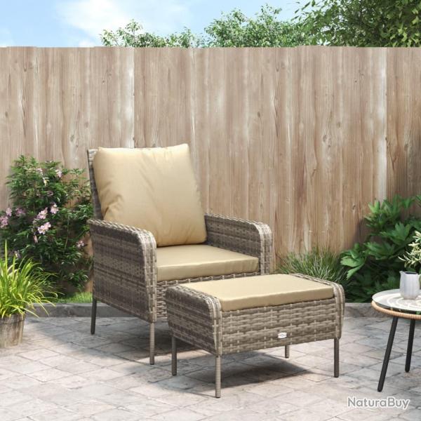 Chaise de jardin avec tabouret marron clair rsine tresse alsavelo