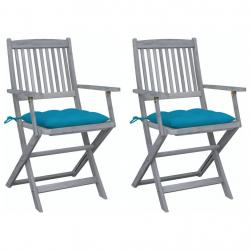 Chaises pliables d'extérieur lot de 2 et coussins Bois d'acacia alsavelo