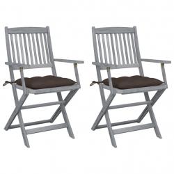 Chaises pliables d'extérieur lot de 2 et coussins Bois d'acacia alsavelo