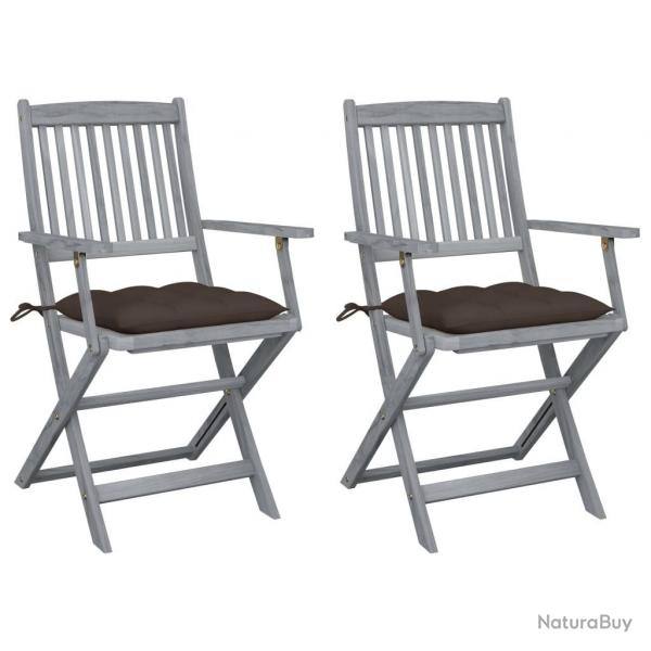 Chaises pliables d'extrieur lot de 2 et coussins Bois d'acacia alsavelo