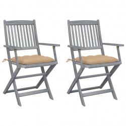 Chaises pliables d'extérieur lot de 2 et coussins Bois d'acacia alsavelo