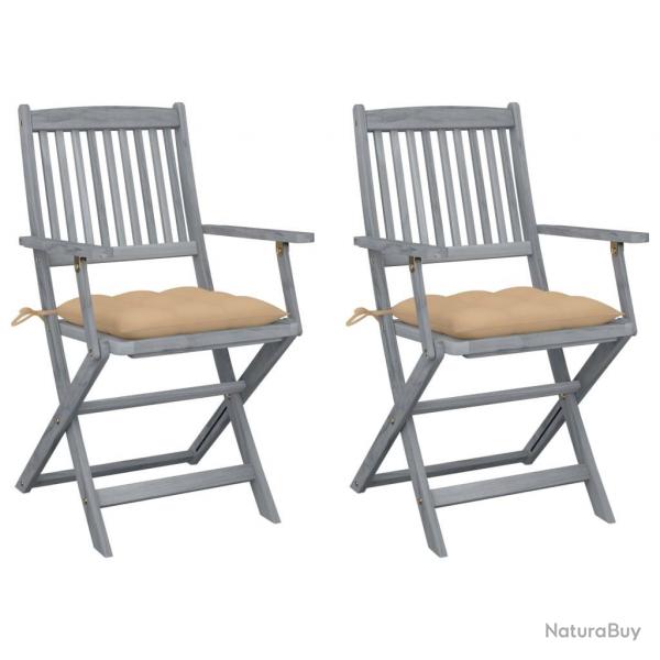 Chaises pliables d'extrieur lot de 2 et coussins Bois d'acacia alsavelo